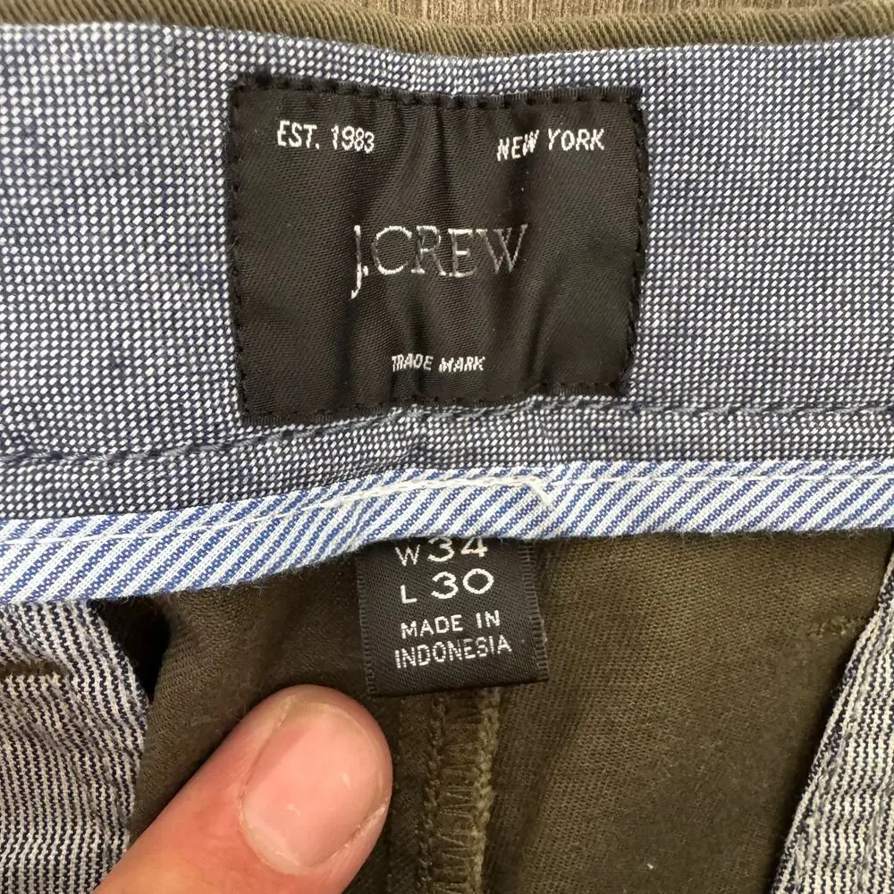 J.Crew 484 Slim-fit Stretch Chino Pants Mens 34x26 Catskill Green Twill Zip Fly